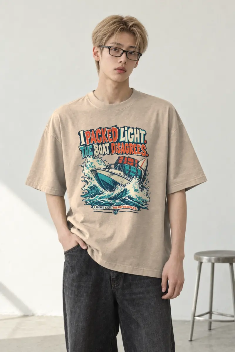 "I Packed Light The Boat Disagrees" Men's Oversized Heavyweight Crewneck T-Shirt