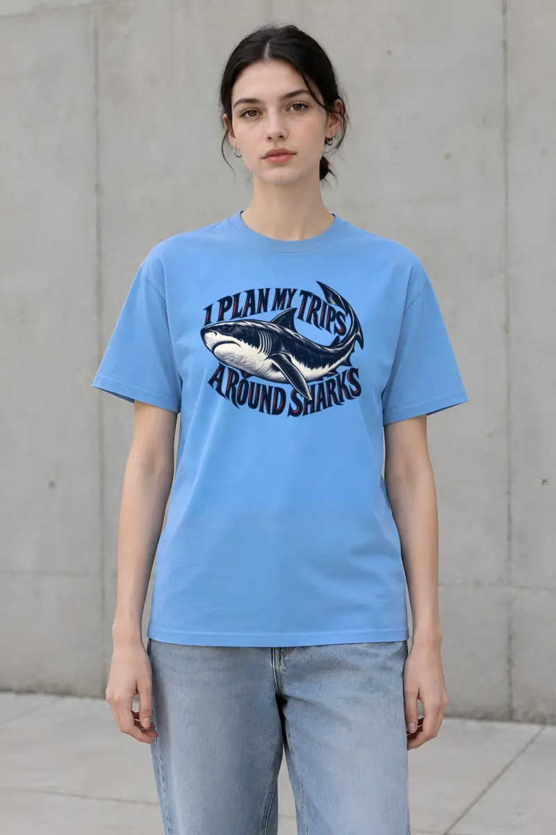 “I Plan My Trips Around Sharks” Heavyweight Unisex Crewneck T-shirt