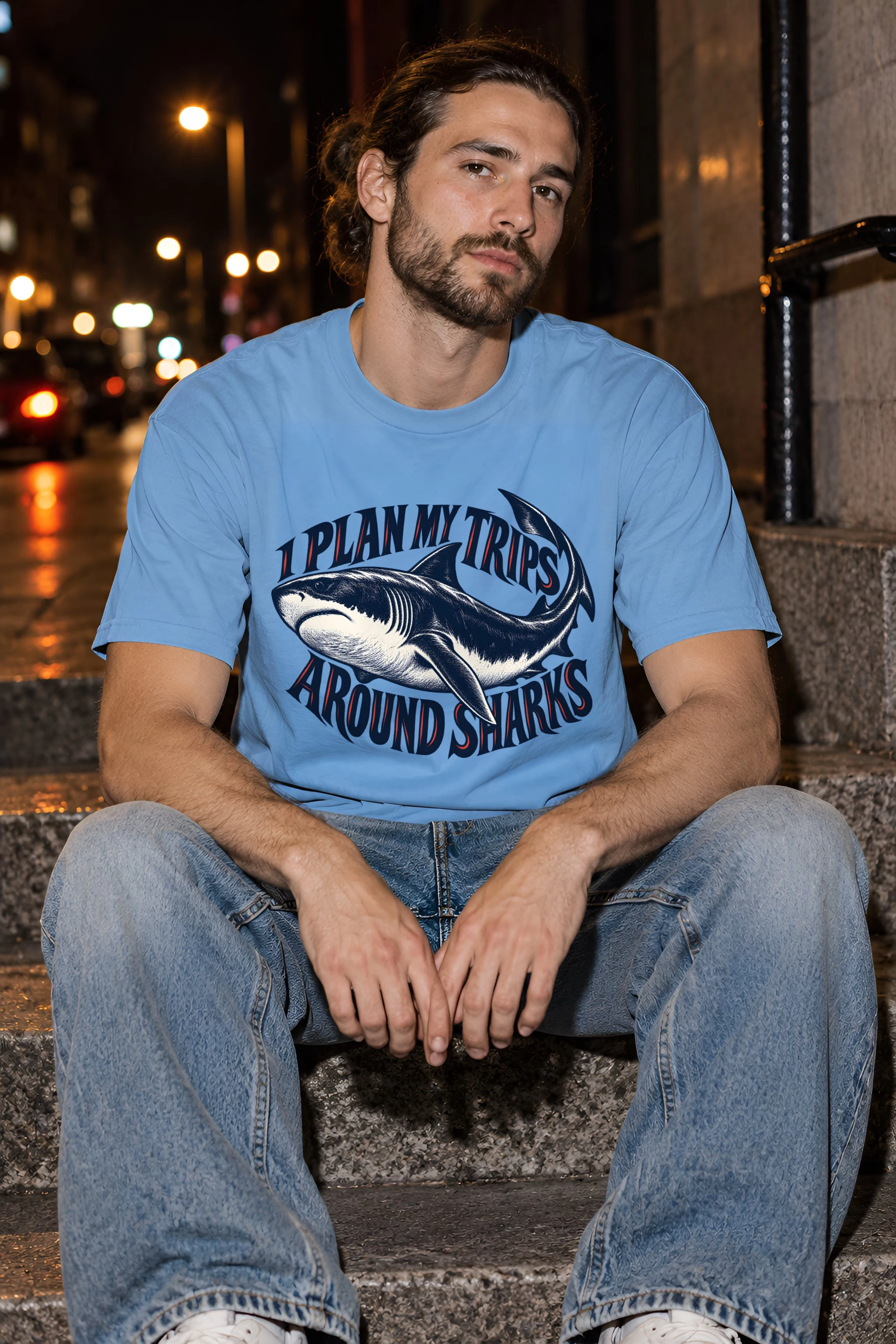 "I Plan My Trips Around Sharks" Heavyweight Unisex Crewneck T-shirt