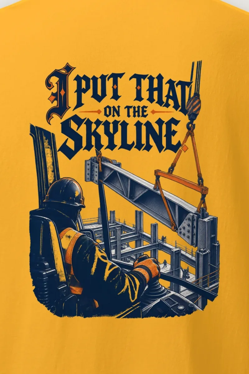"I Put That on the Skyline" Heavyweight Unisex Crewneck T-shirt - the graphic up close