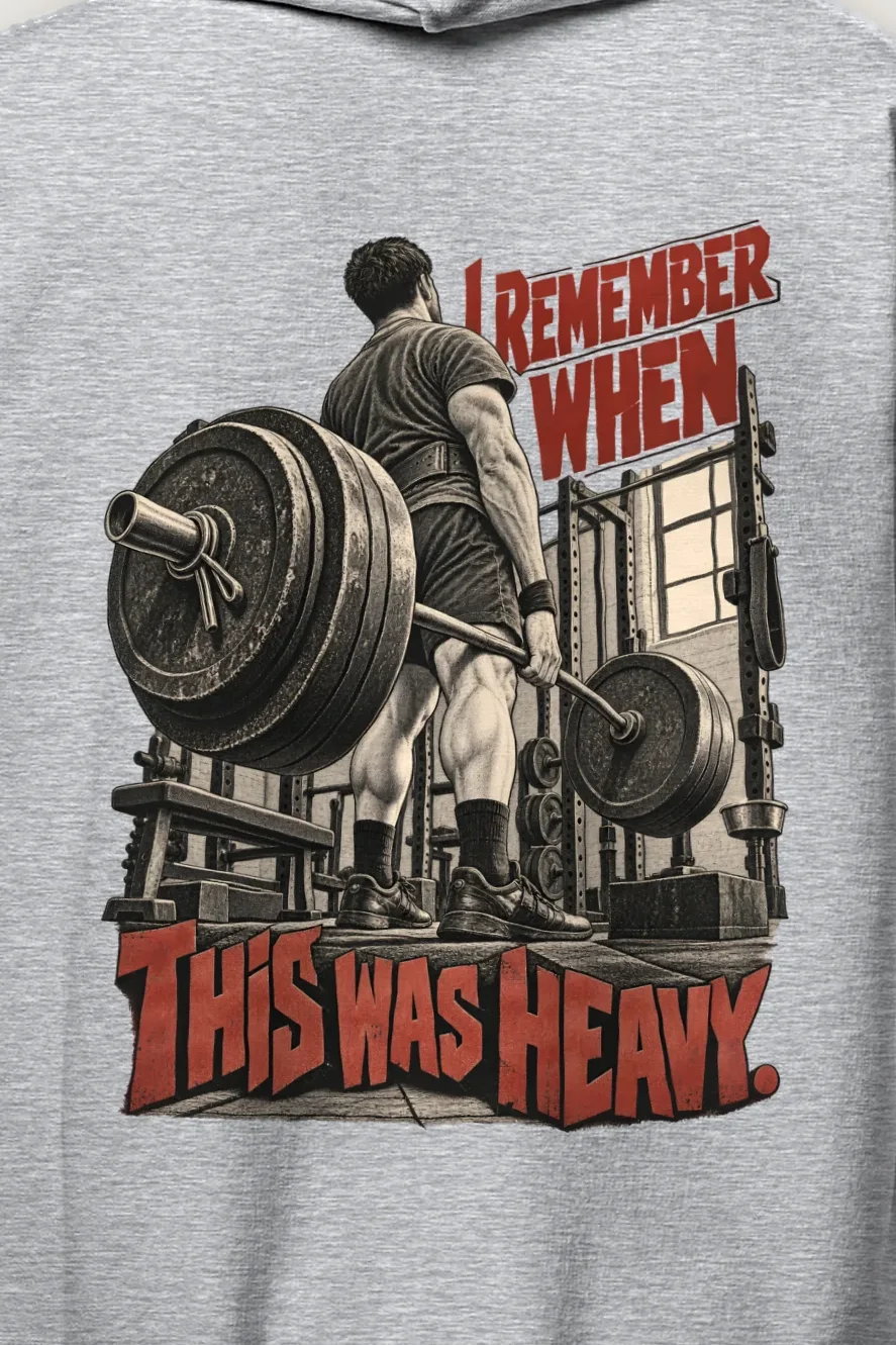 "I Remember When This Was Heavy" Heavy Blend Unisex Pullover Hoodie - the graphic up close