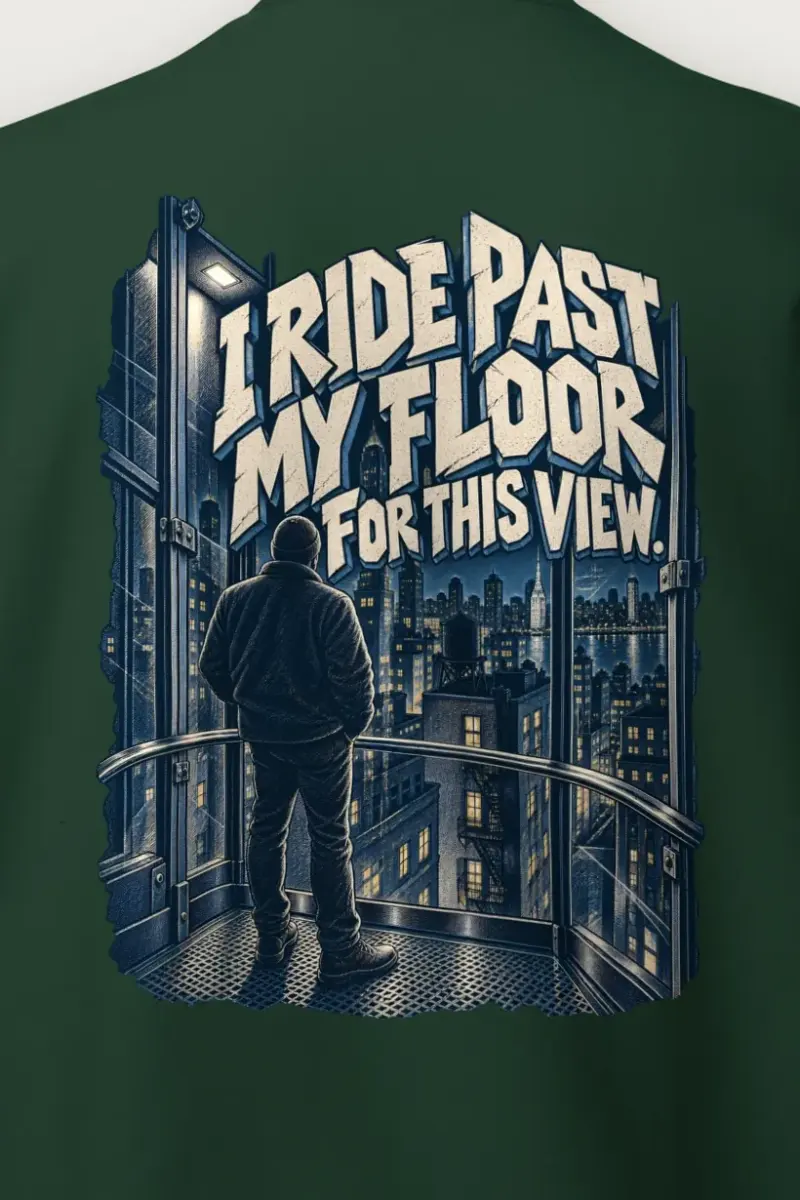 "I Ride Past My Floor" Heavy Blend Unisex Crewneck Sweatshirt - the graphic up close