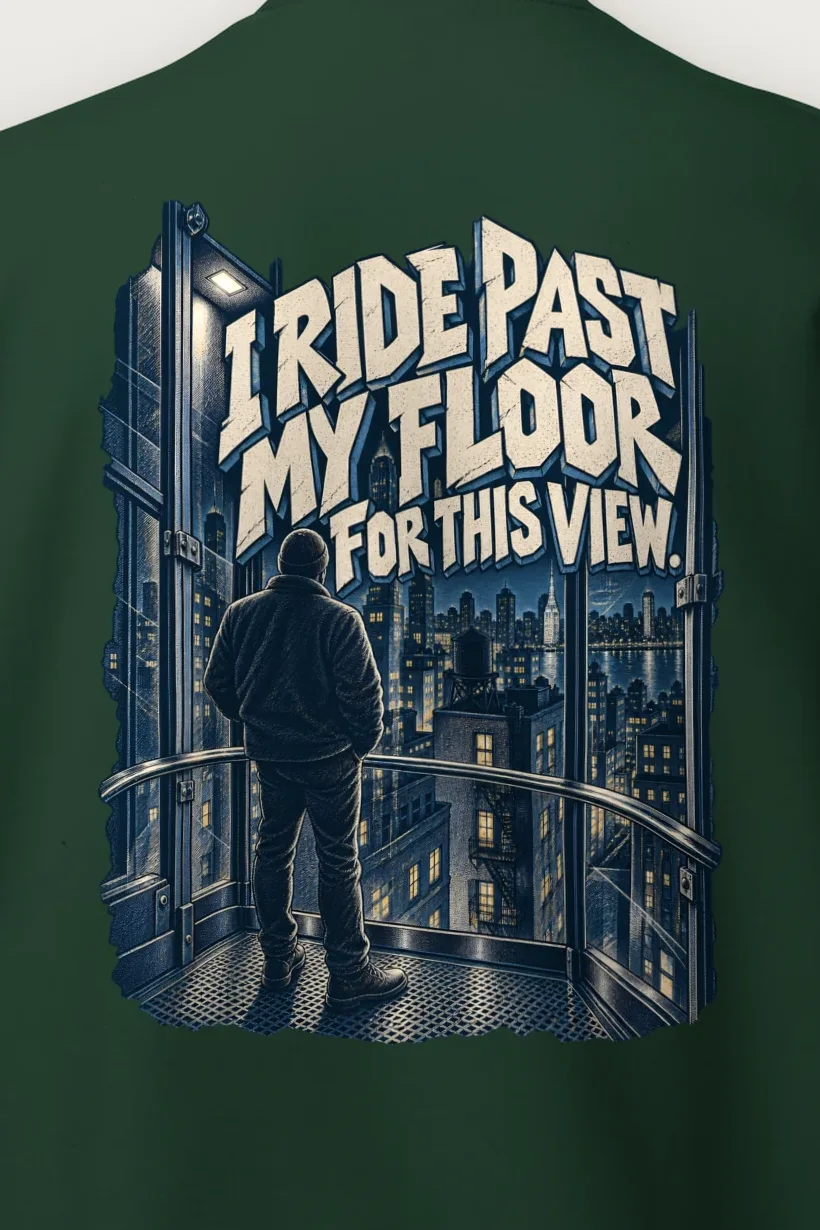 "I Ride Past My Floor" Heavy Blend Unisex Crewneck Sweatshirt - the graphic up close