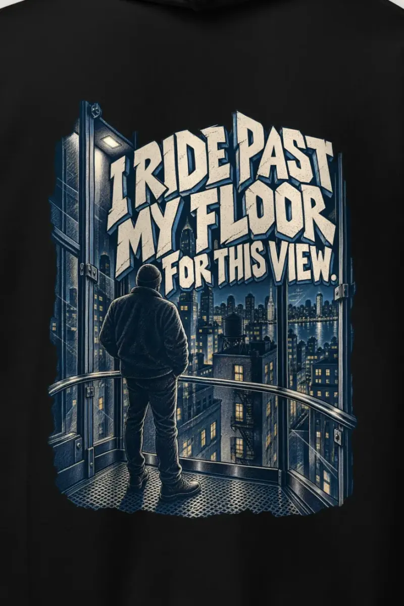 "I Ride Past My Floor" Heavy Blend Unisex Pullover Hoodie - the graphic up close