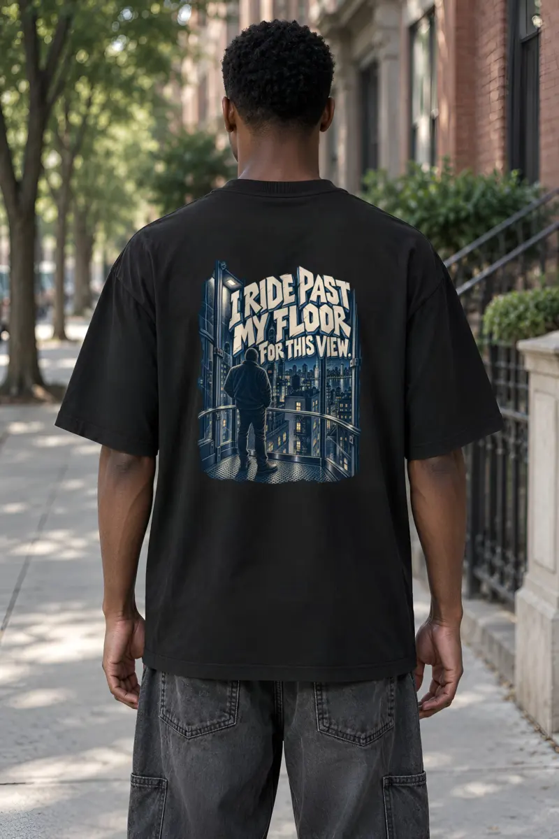 “I Ride Past My Floor” Men’s Oversized Heavyweight Crewneck T-Shirt
