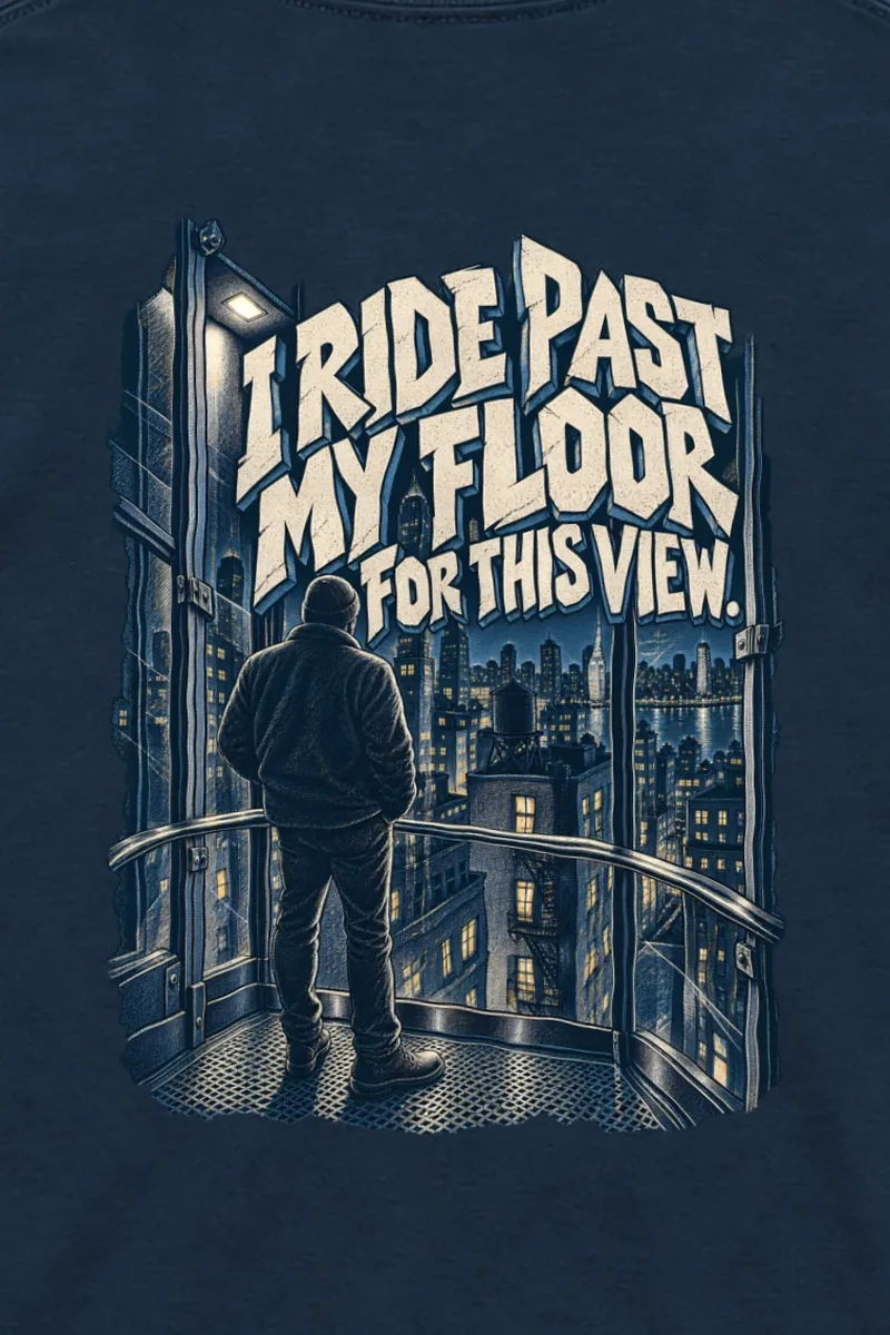 "I Ride Past My Floor" Unisex Longsleeve T-shirt - the graphic up close