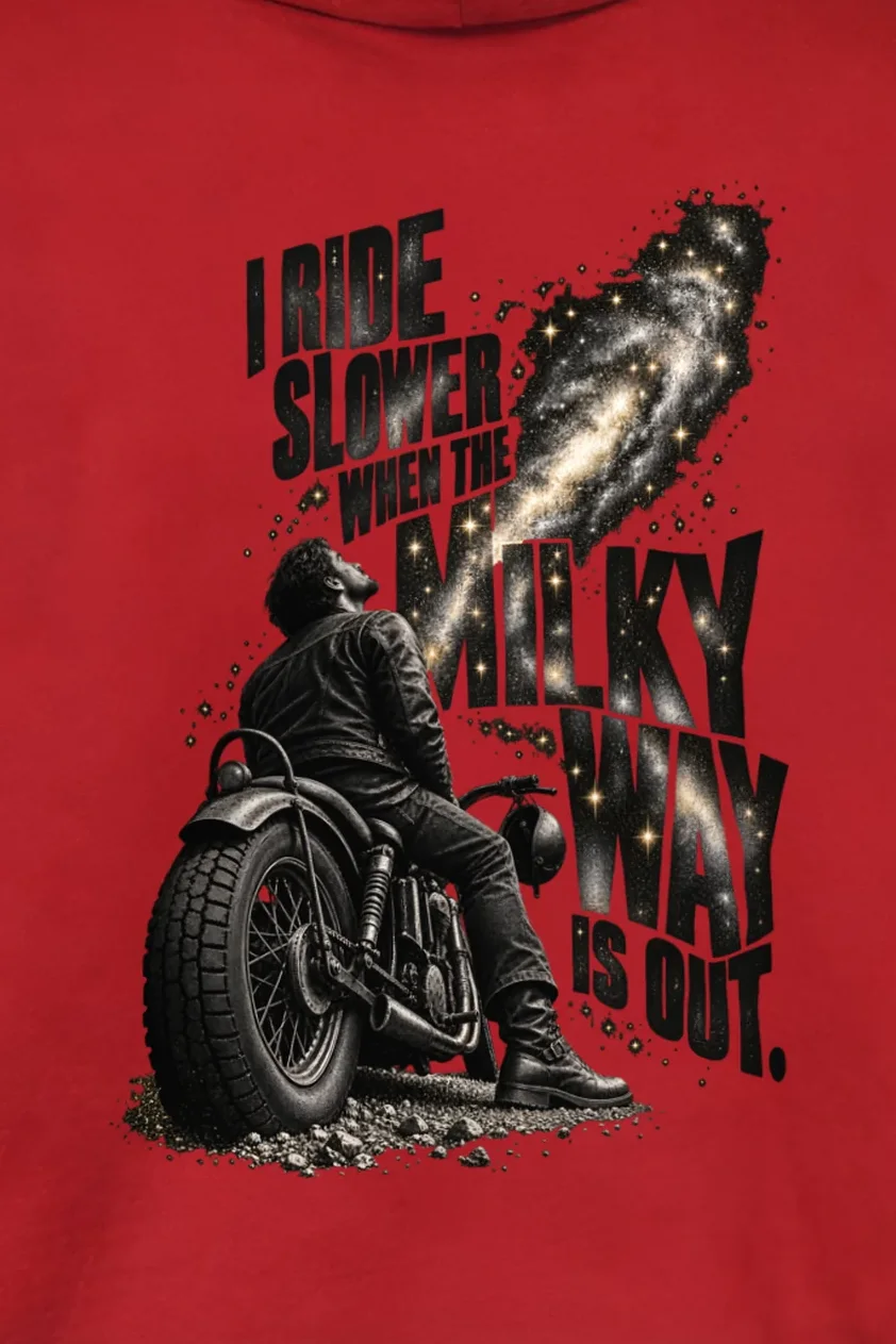 "I Ride Slower Milky Way" Unisex Pullover Hoodie - the graphic up close