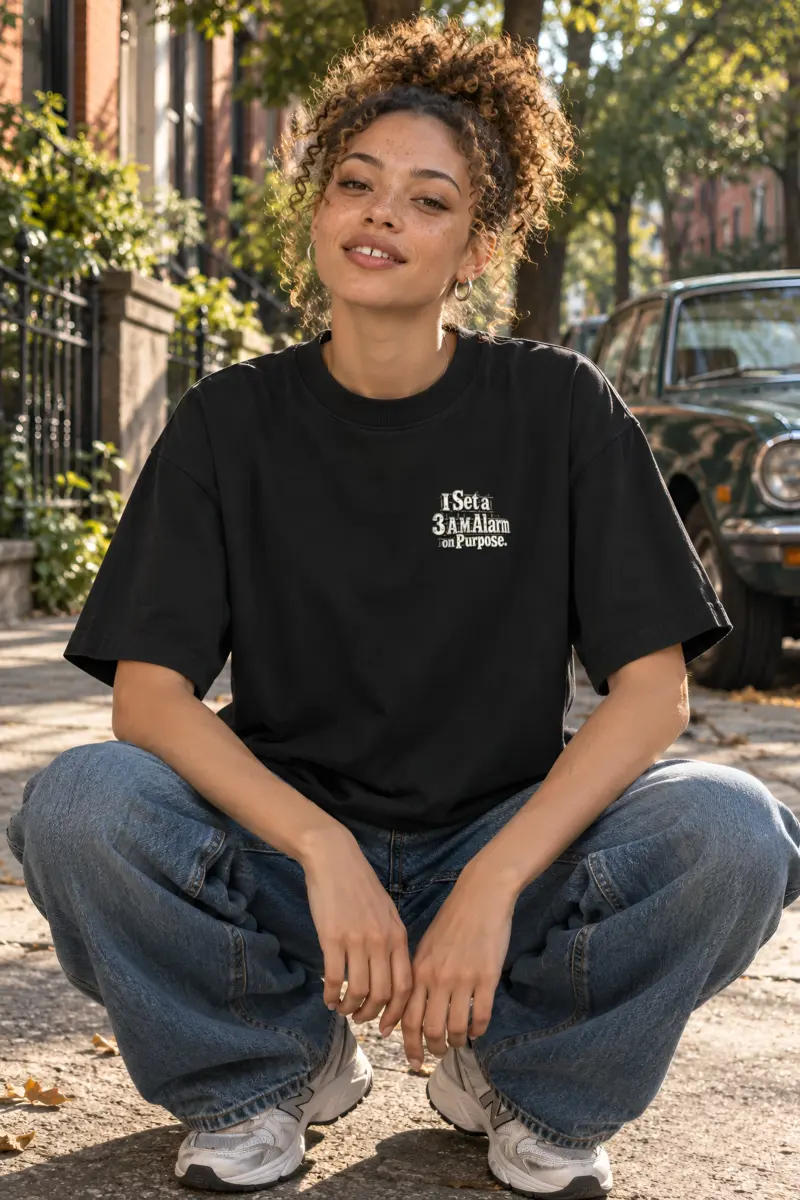 "I Set a 3 A.M. Alarm on Purpose" Unisex Oversized Heavyweight Crewneck T-Shirt