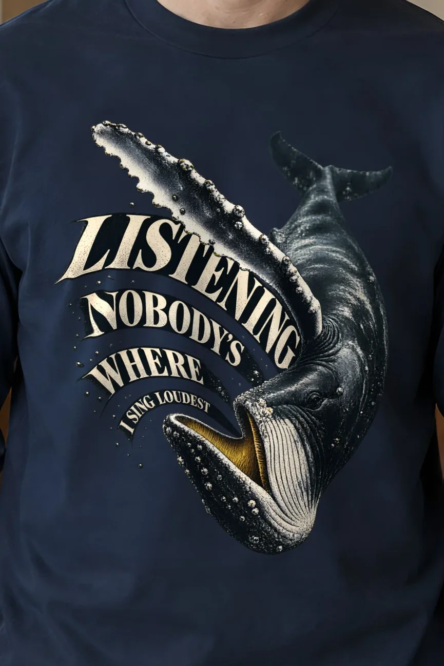 "I Sing Loudest Humpback Whale" Unisex Longsleeve T-shirt - the graphic up close