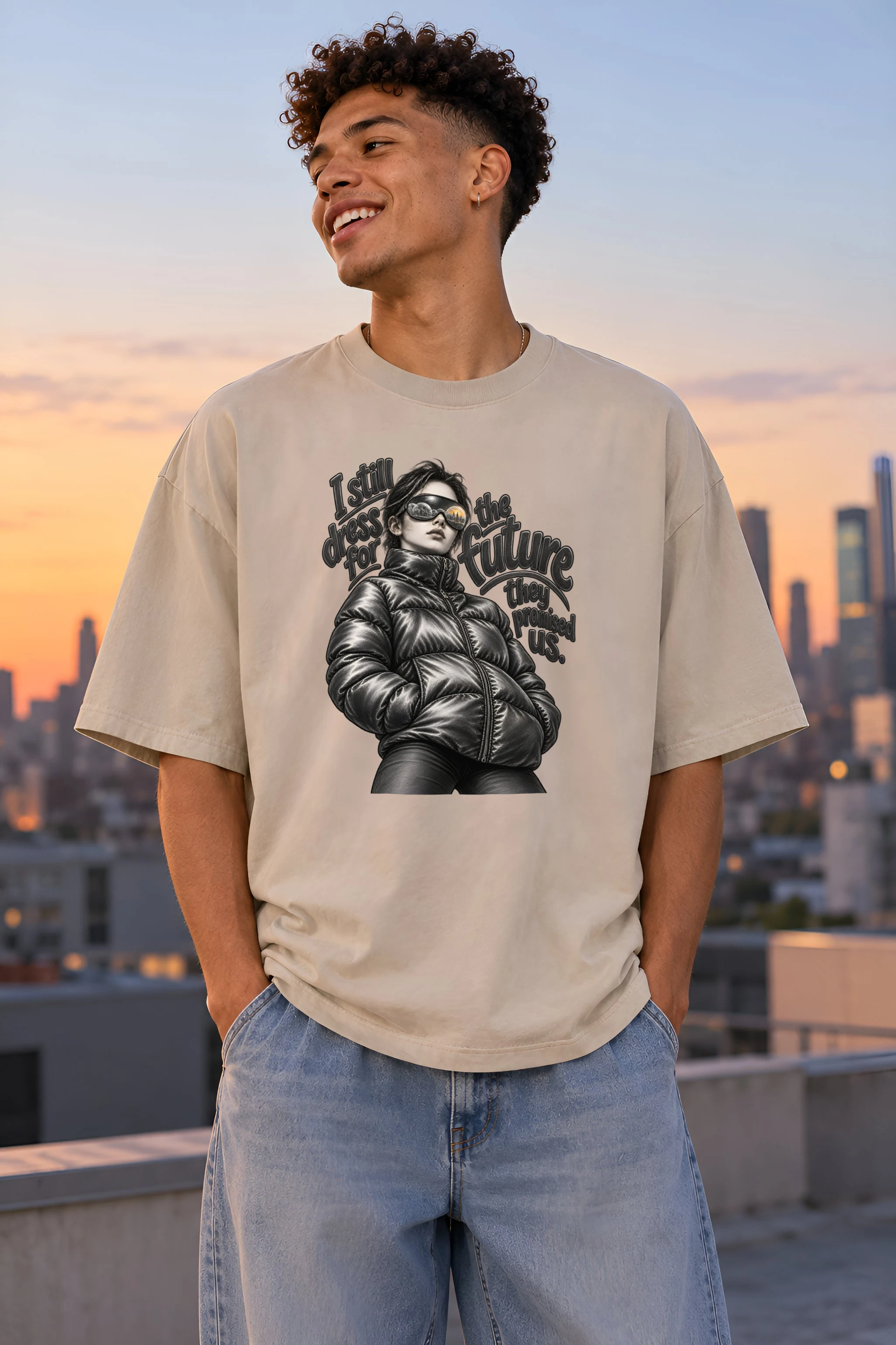 "I Still Dress for the Future" Unisex Oversized Heavyweight Crewneck T-Shirt