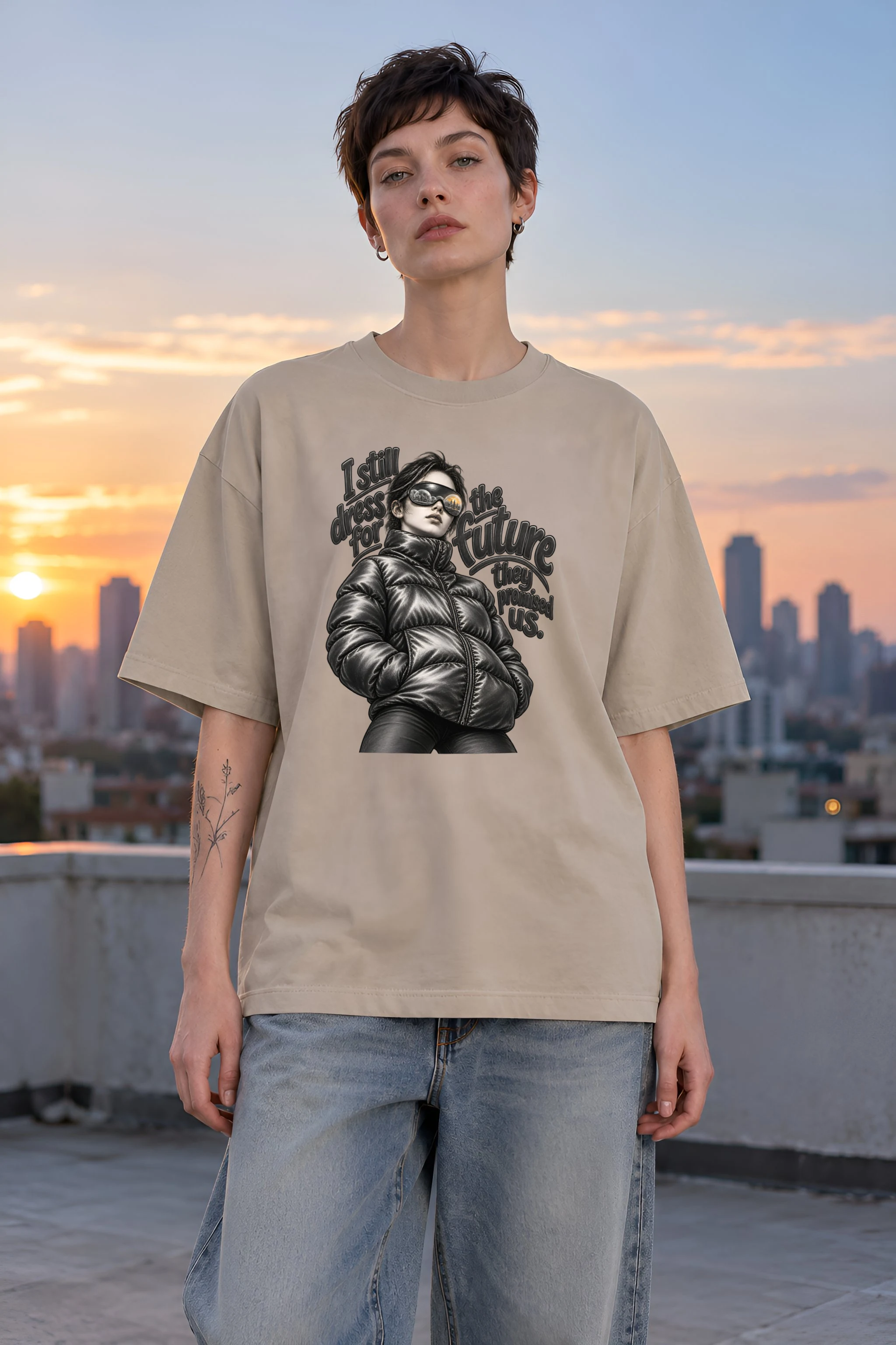 "I Still Dress for the Future" Unisex Oversized Heavyweight Crewneck T-Shirt