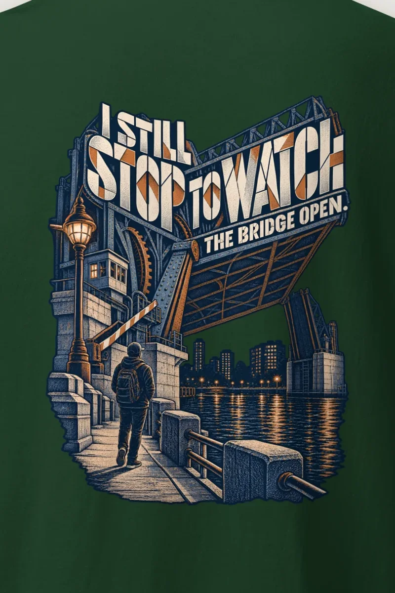 "I Still Stop to Watch" Heavyweight Unisex Crewneck T-shirt - the graphic up close