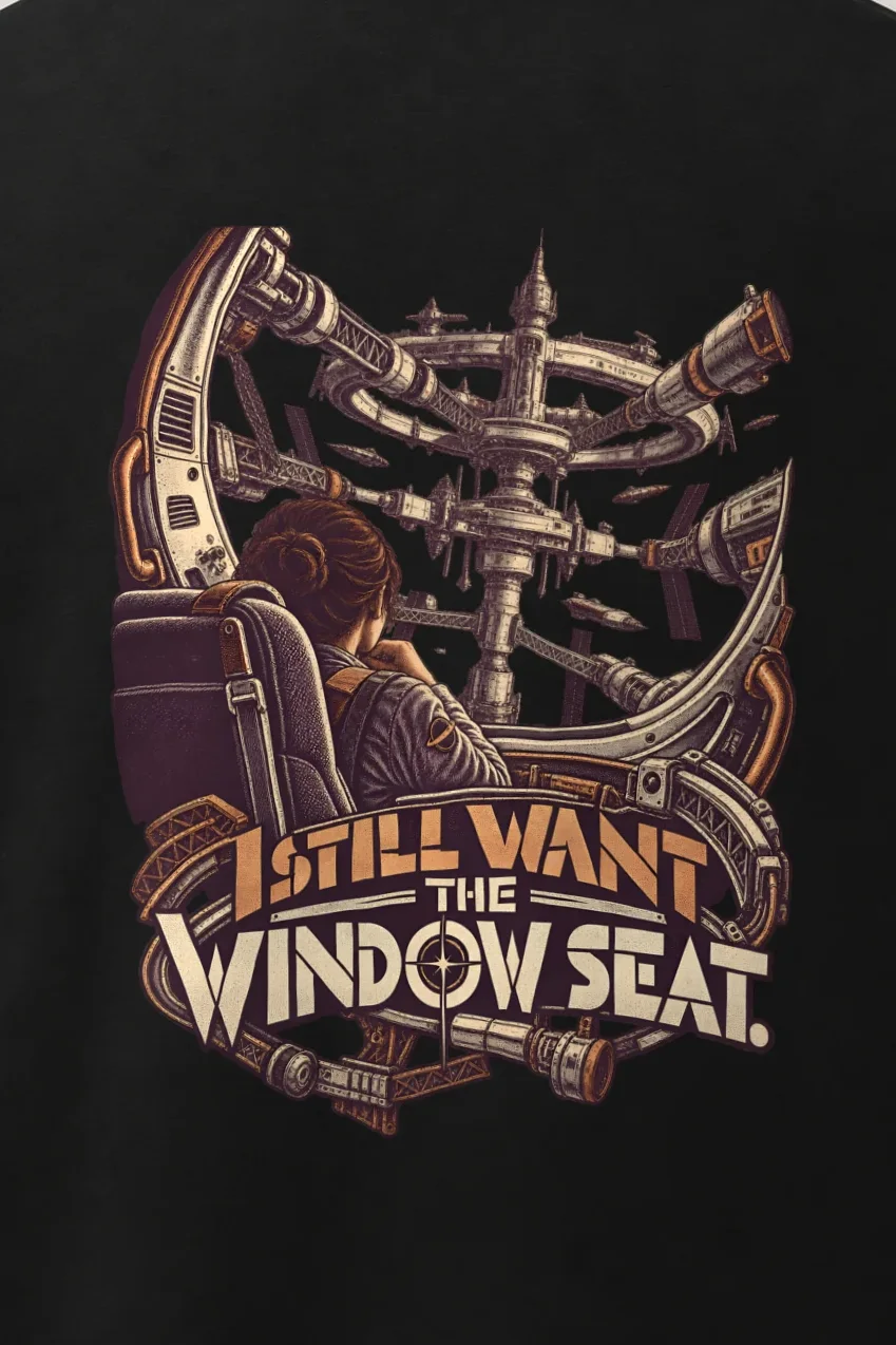 "I Still Want the Window Seat" Men’s Oversized Heavyweight Crewneck T-Shirt - the graphic up close