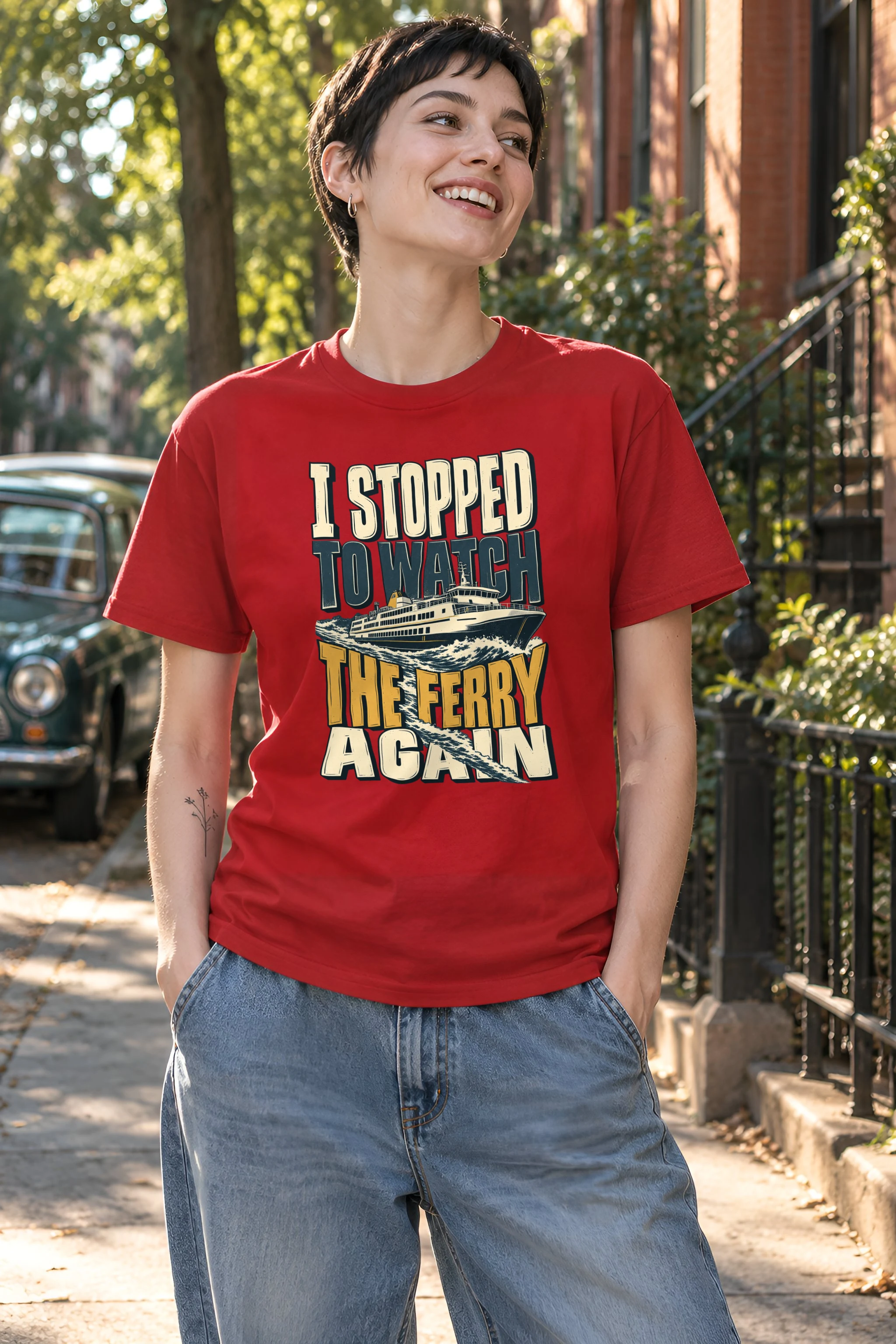 "I Stopped To Watch The Ferry Again" Heavyweight Unisex Crewneck T-shirt