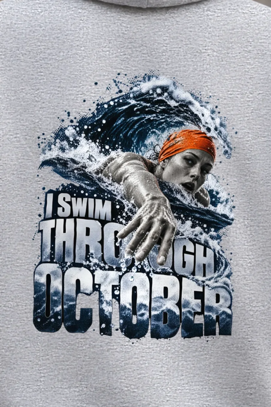 "I Swim Through October" Heavy Blend Unisex Pullover Hoodie - the graphic up close