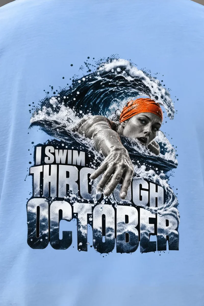 "I Swim Through October" Heavyweight Unisex Crewneck T-shirt - the graphic up close