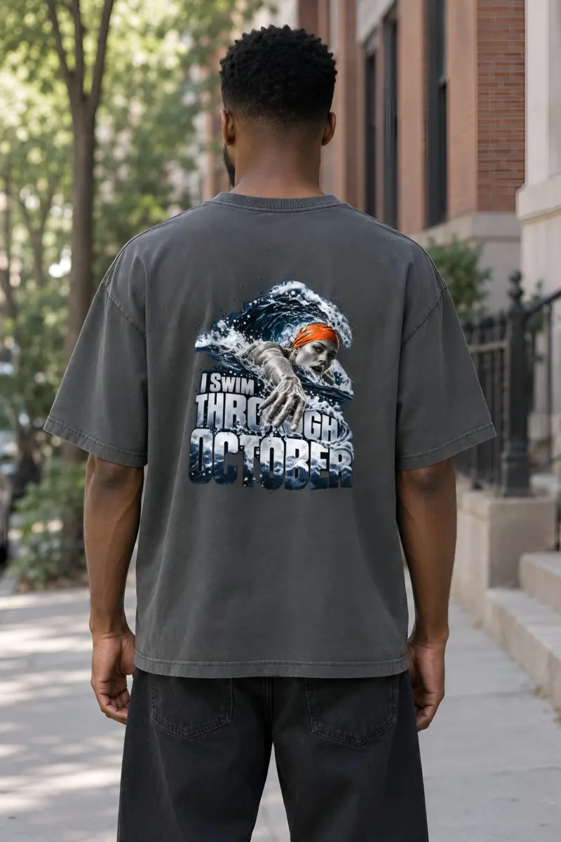 "I Swim Through October" Unisex Oversized Heavyweight Crewneck T-Shirt