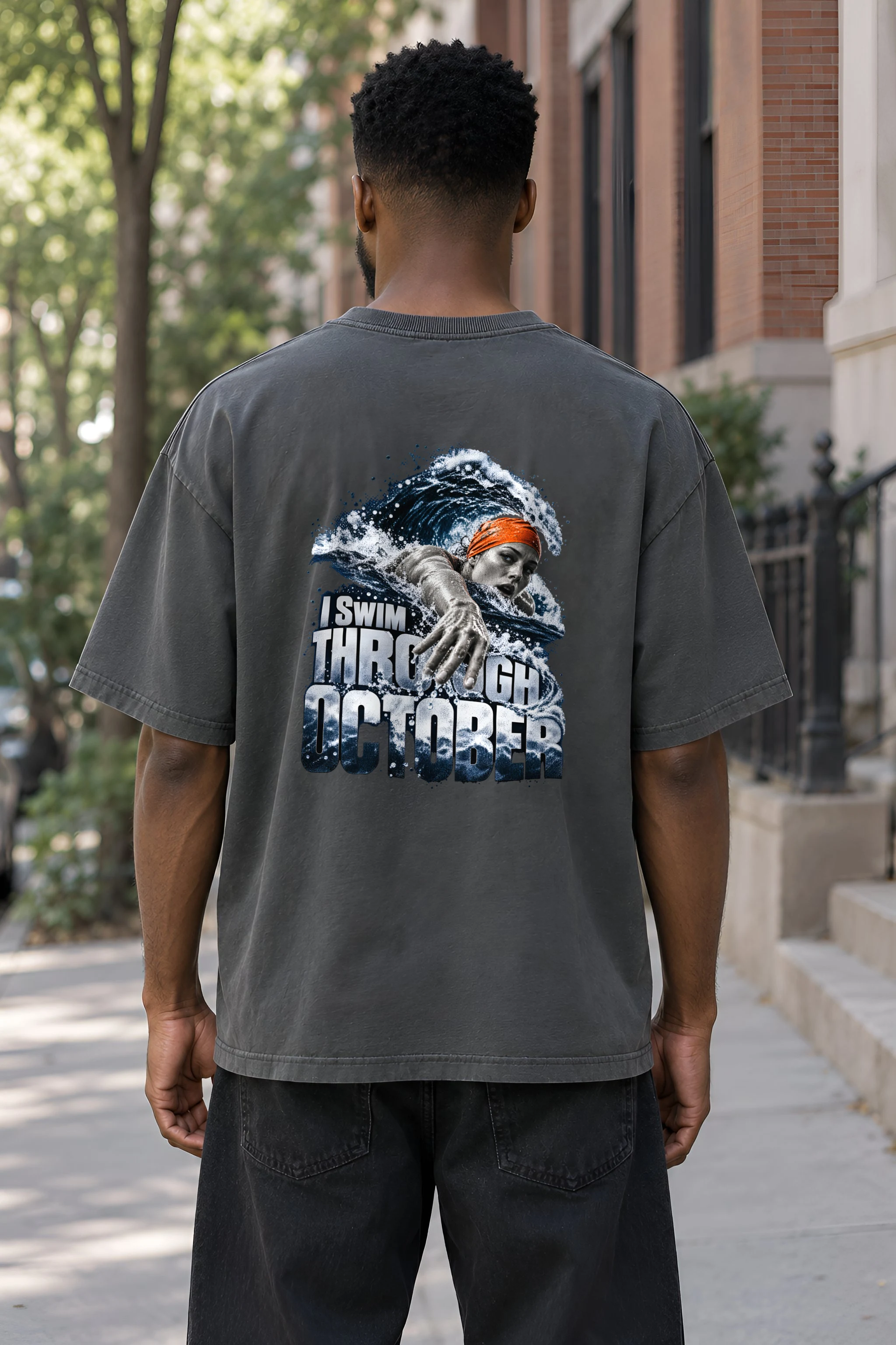 "I Swim Through October" Unisex Oversized Heavyweight Crewneck T-Shirt