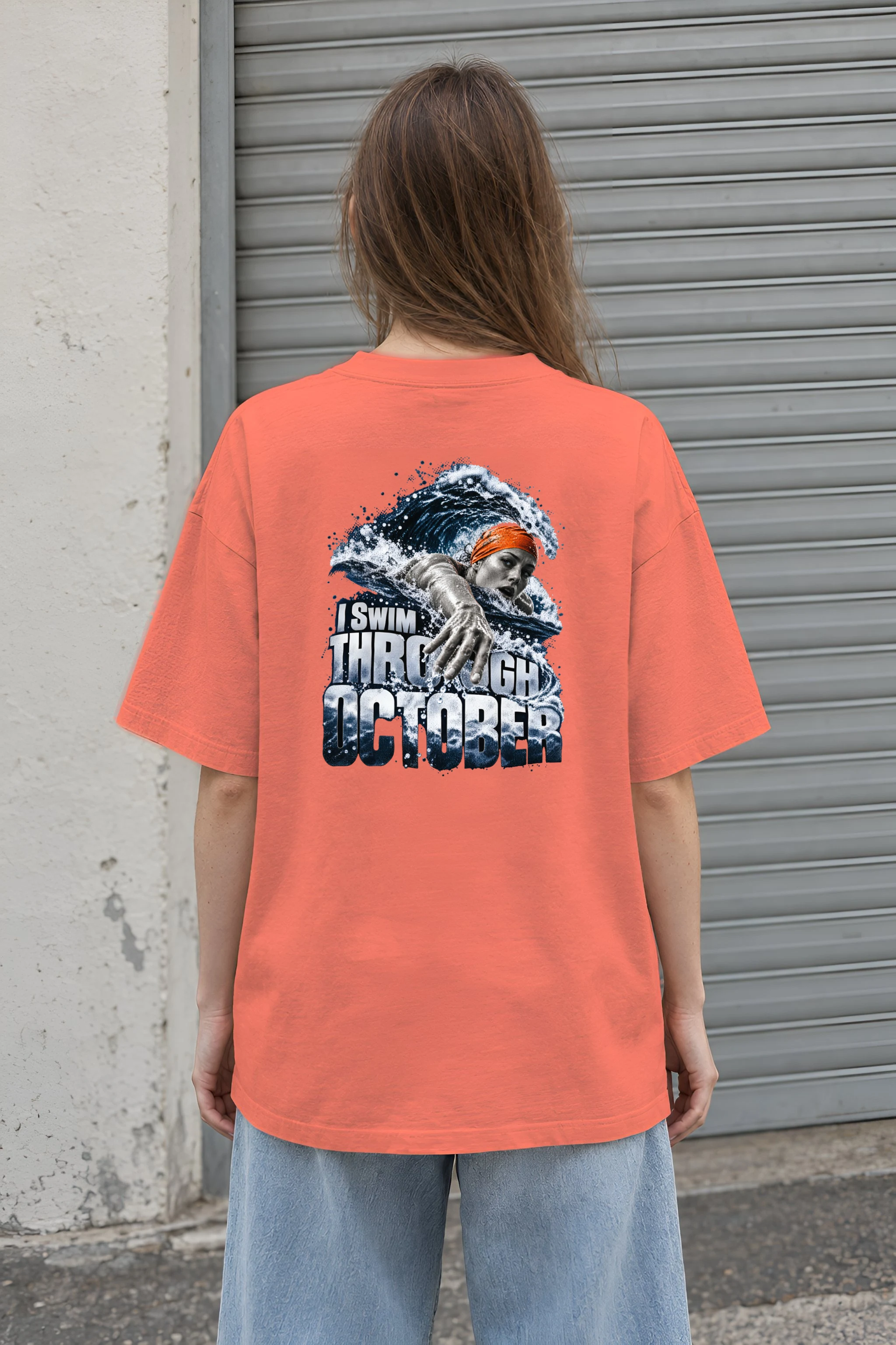 "I Swim Through October" Unisex Oversized Heavyweight Crewneck T-Shirt