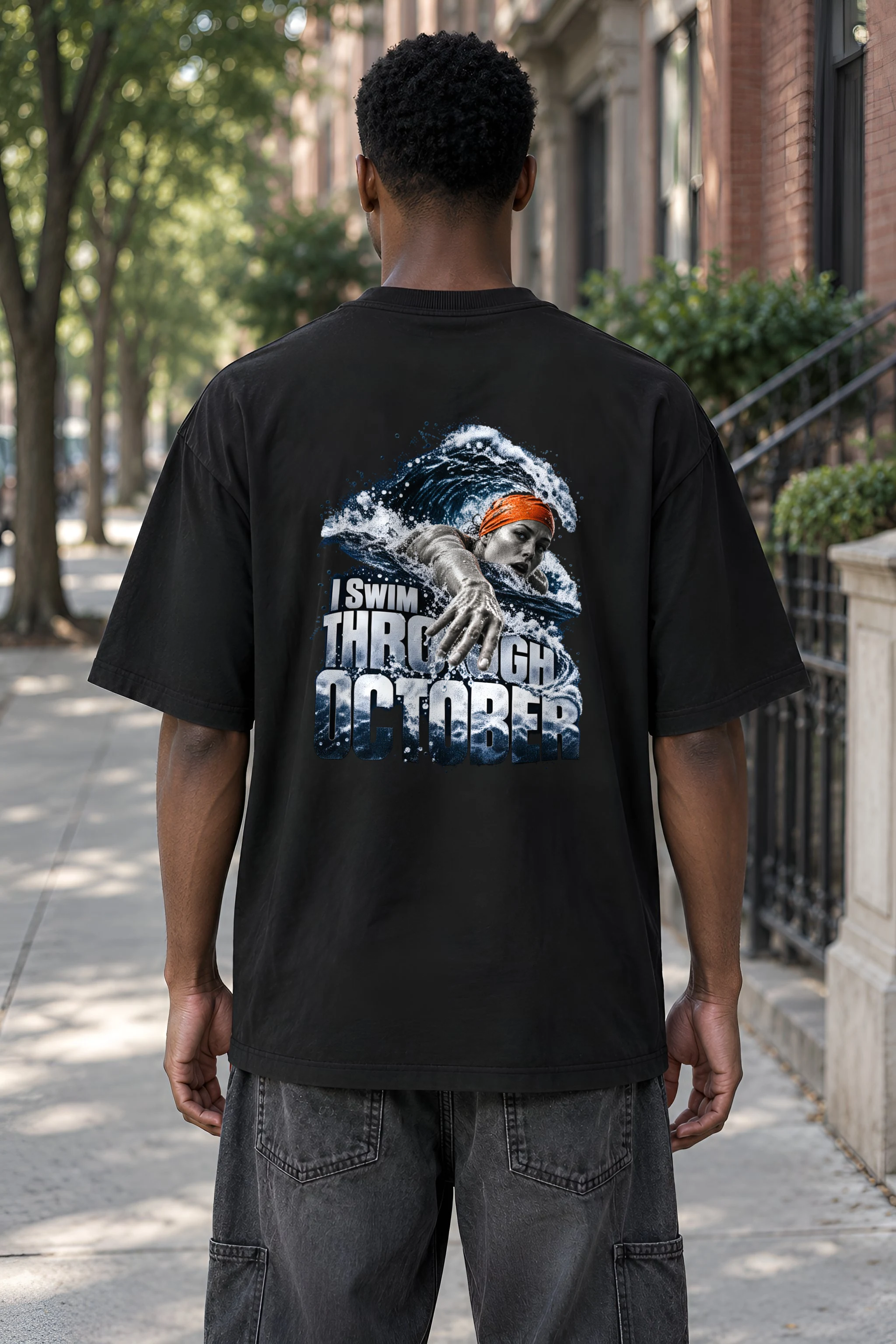 "I Swim Through October" Unisex Oversized Heavyweight Crewneck T-Shirt