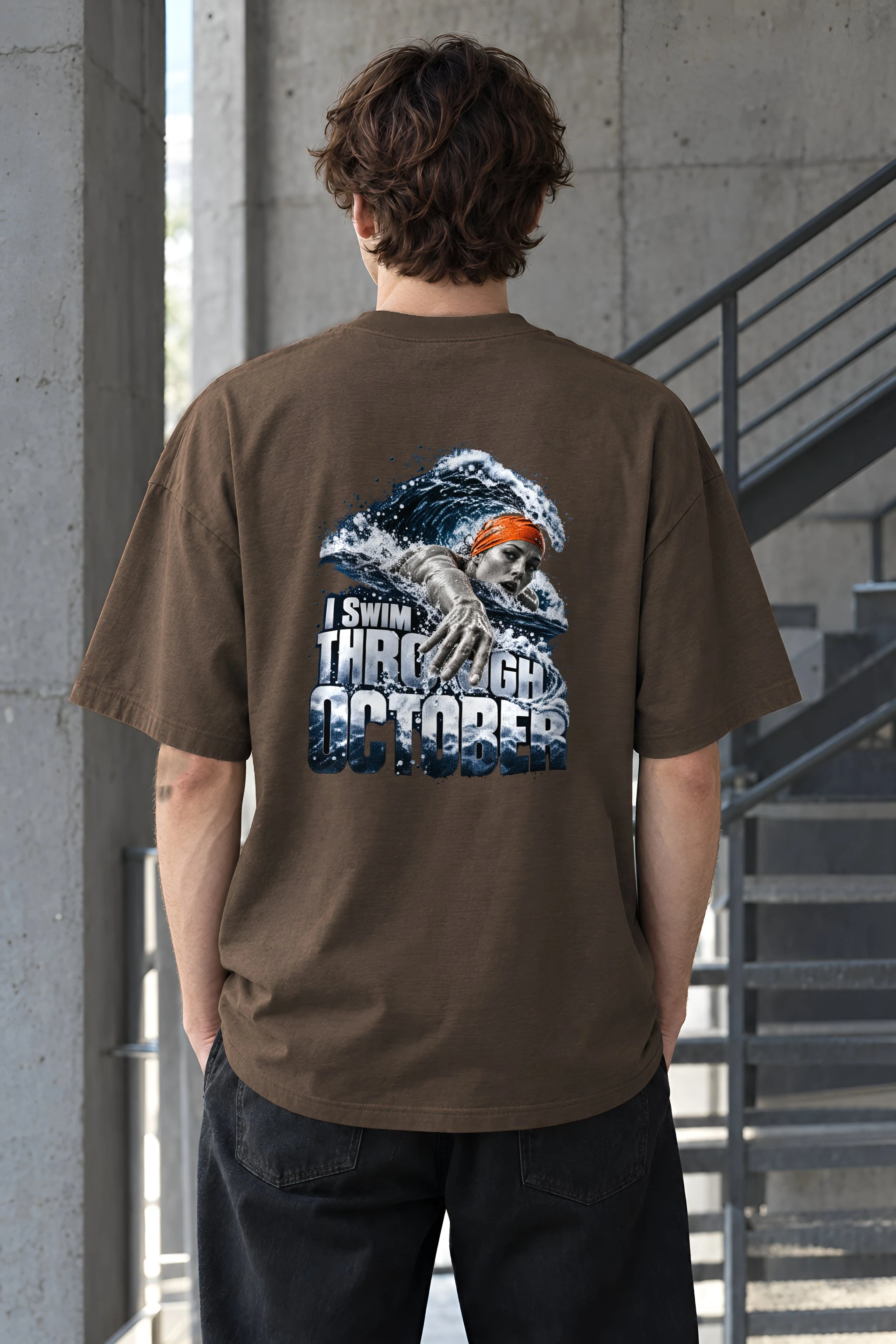"I Swim Through October" Unisex Oversized Heavyweight Crewneck T-Shirt