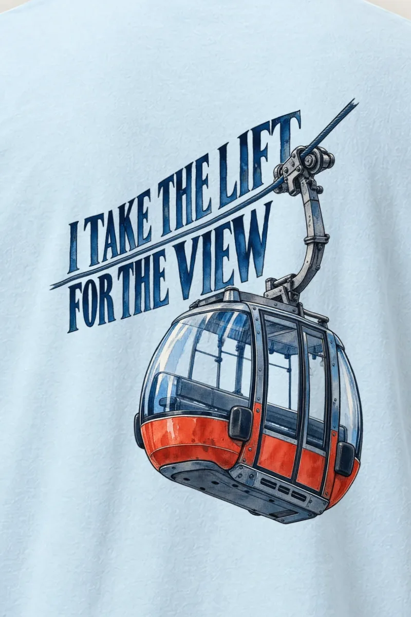 "I Take the Lift for the View" Heavyweight Unisex Crewneck T-shirt - the graphic up close