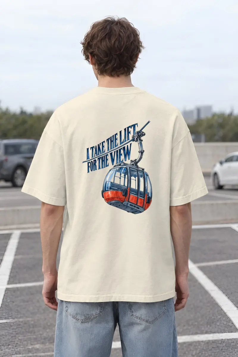 “I Take the Lift for the View” Men’s Oversized Heavyweight Crewneck T-Shirt