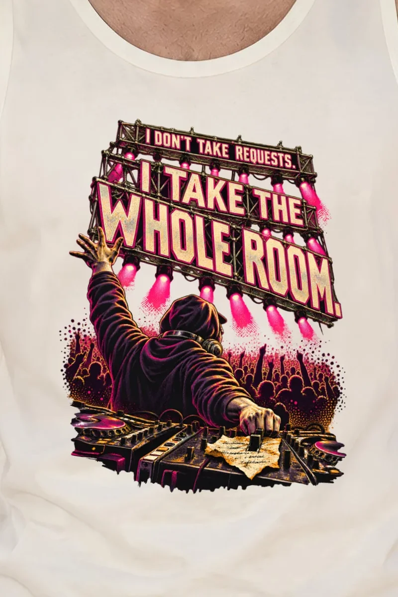 "I Take the Whole Room" Unisex Jersey Tank - the graphic up close