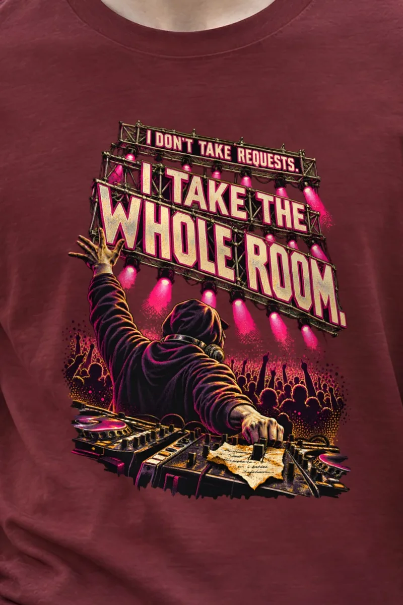 "I Take the Whole Room" Unisex Longsleeve T-shirt - the graphic up close