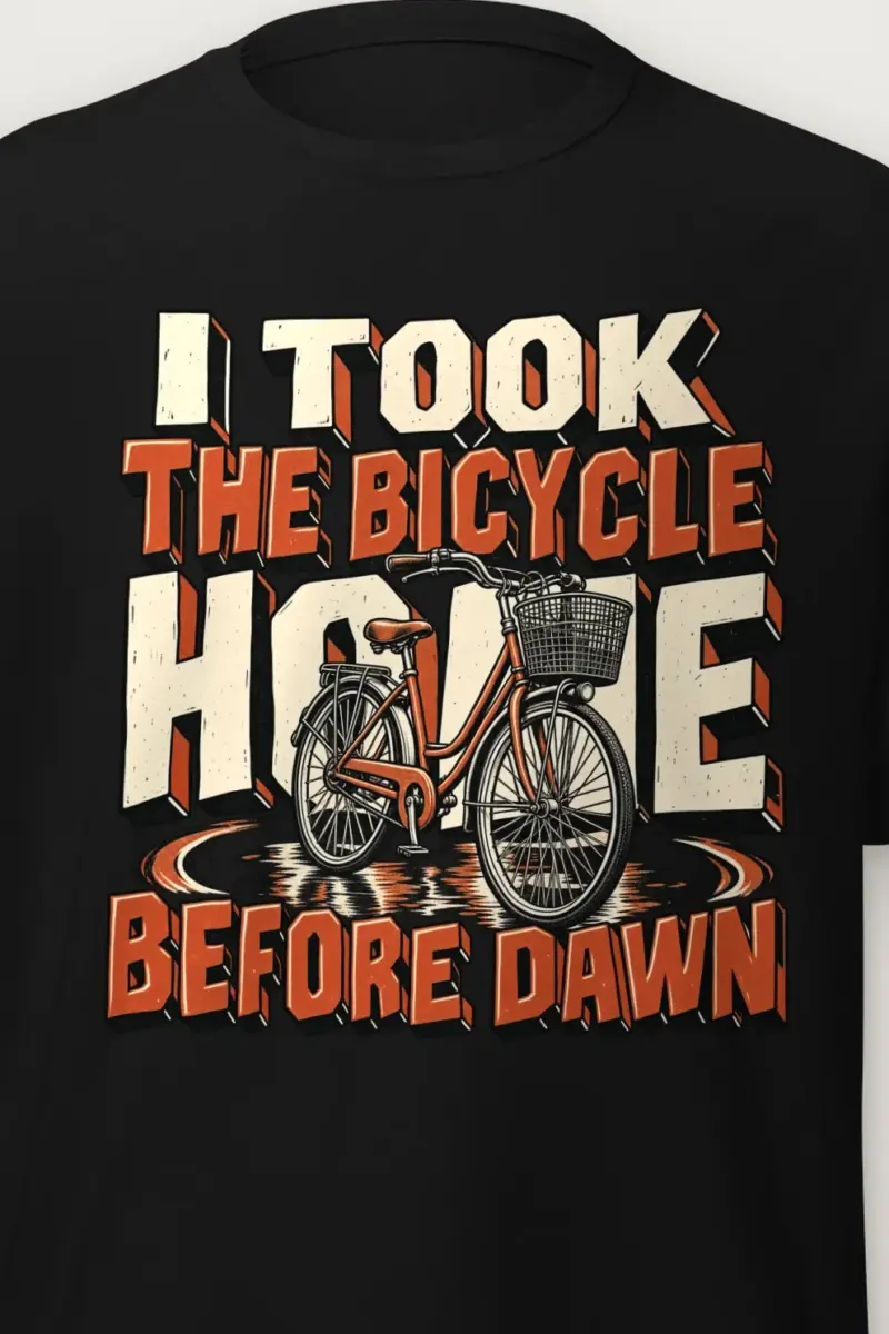 "I Took the Bicycle Home Before Dawn" Heavyweight Unisex Crewneck T-shirt - the graphic up close