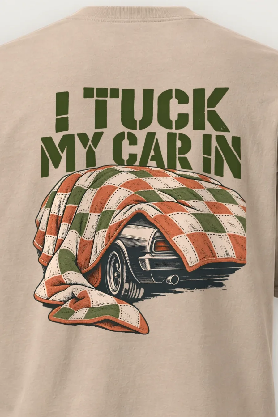 "I Tuck My Car In" Heavyweight Unisex Crewneck T-shirt - the graphic up close