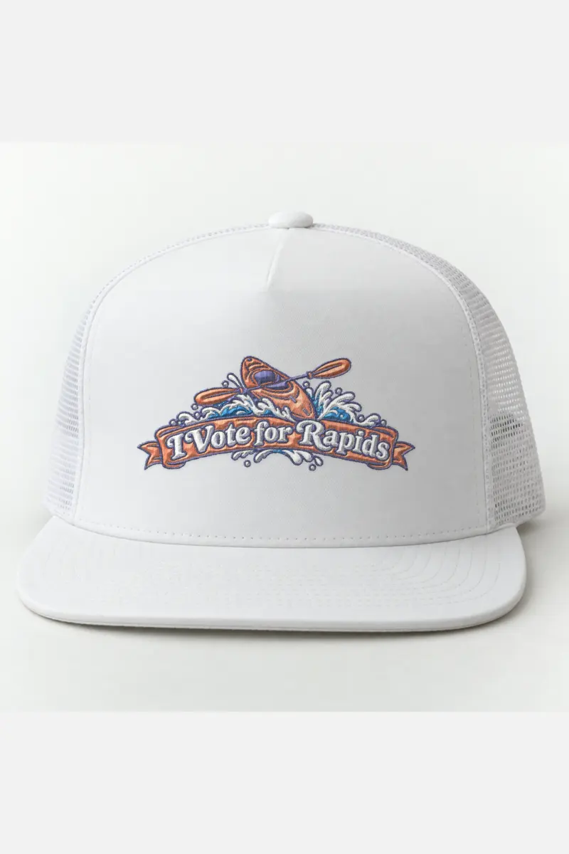 "I Vote for Rapids" 5 Panel Trucker Cap · Embroidered