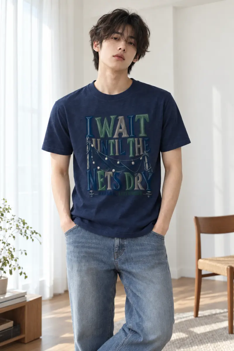 “I Wait Until the Nets Dry” Heavyweight Unisex Crewneck T-shirt