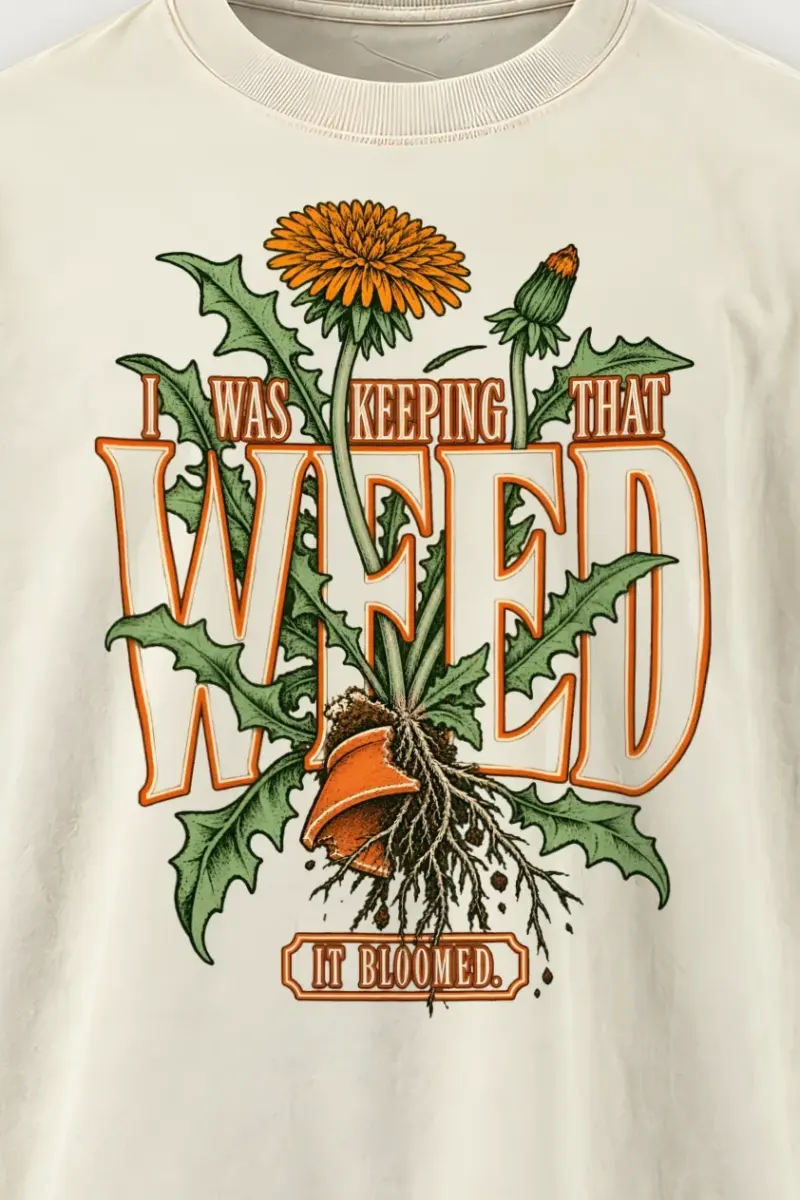 "I Was Keeping That Weed" Men’s Oversized Heavyweight Crewneck T-Shirt - the graphic up close
