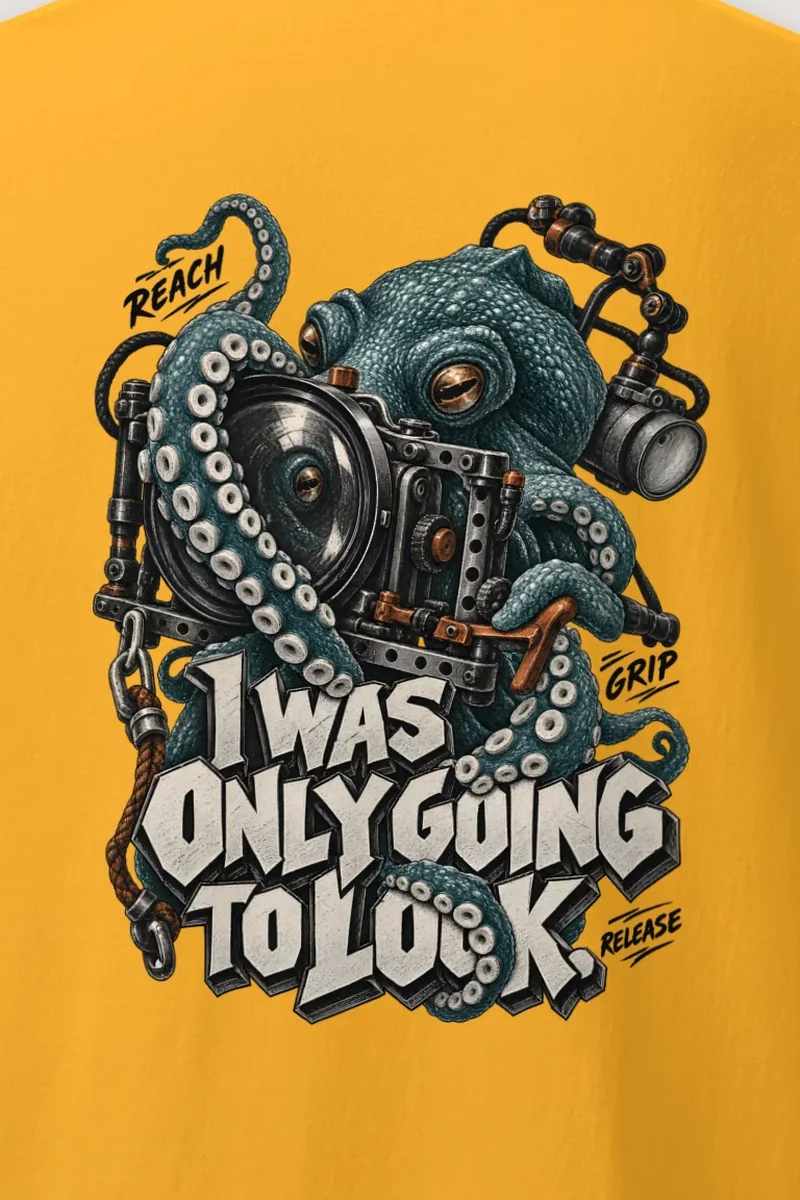 "I Was Only Going to Look" Heavyweight Unisex Crewneck T-shirt - the graphic up close