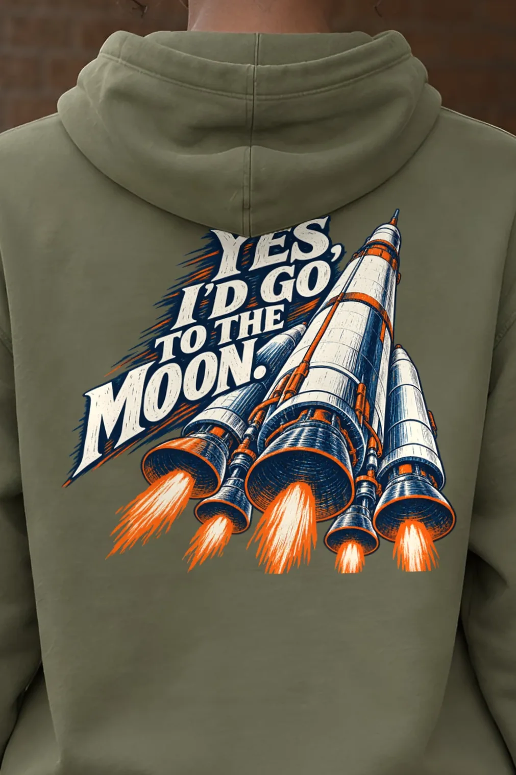 "I’d Go to the Moon" Heavy Blend Unisex Pullover Hoodie - the graphic up close