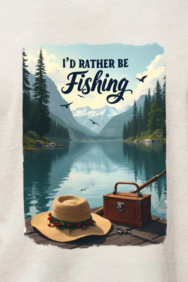 "I’d Rather Be Fishing" Heavyweight Unisex Crewneck T-shirt - the graphic up close