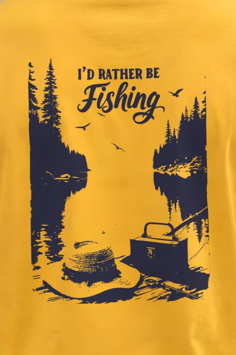 "I’d Rather Be Fishing" Heavyweight Unisex Crewneck T-shirt - the graphic up close