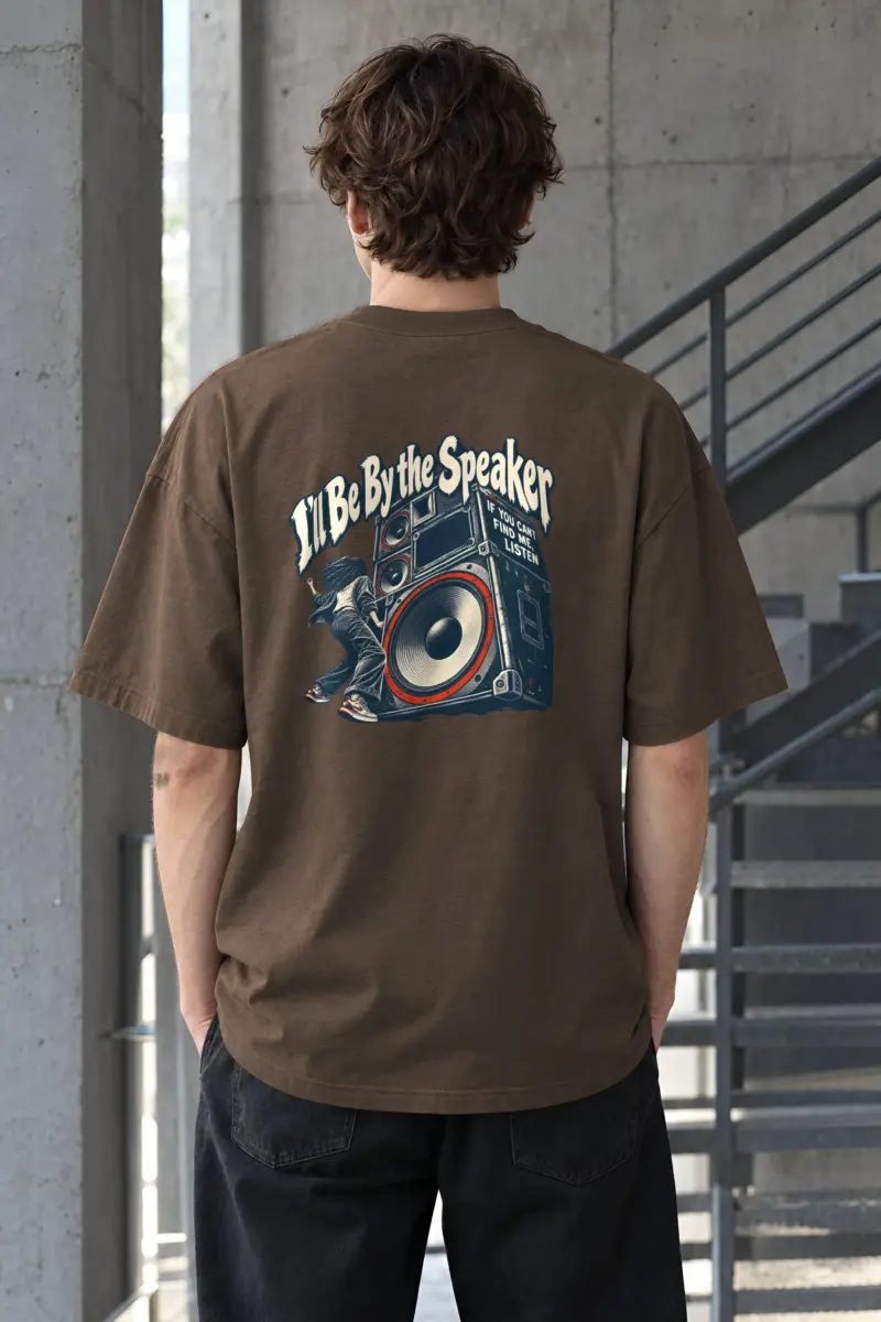 "I'll Be By the Speaker" Unisex Oversized Heavyweight Crewneck T-Shirt