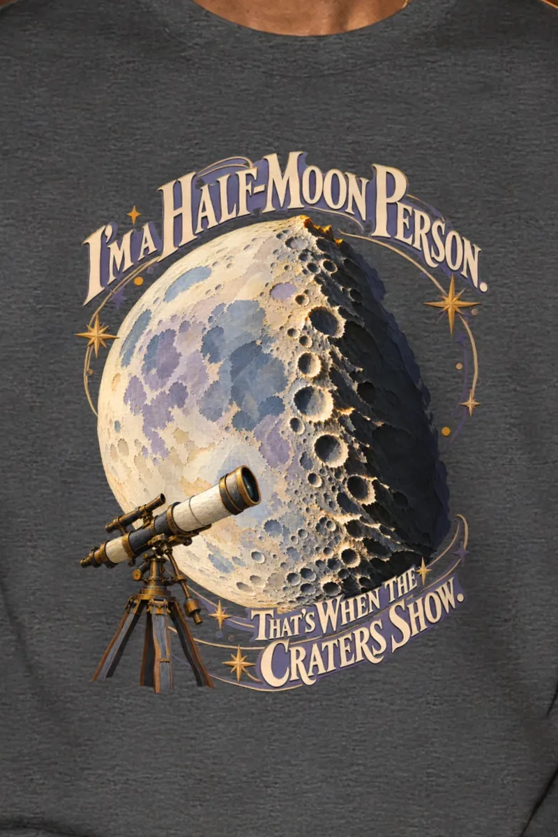 "I’m a Half-Moon Person" Heavyweight Unisex Crewneck T-shirt - the graphic up close
