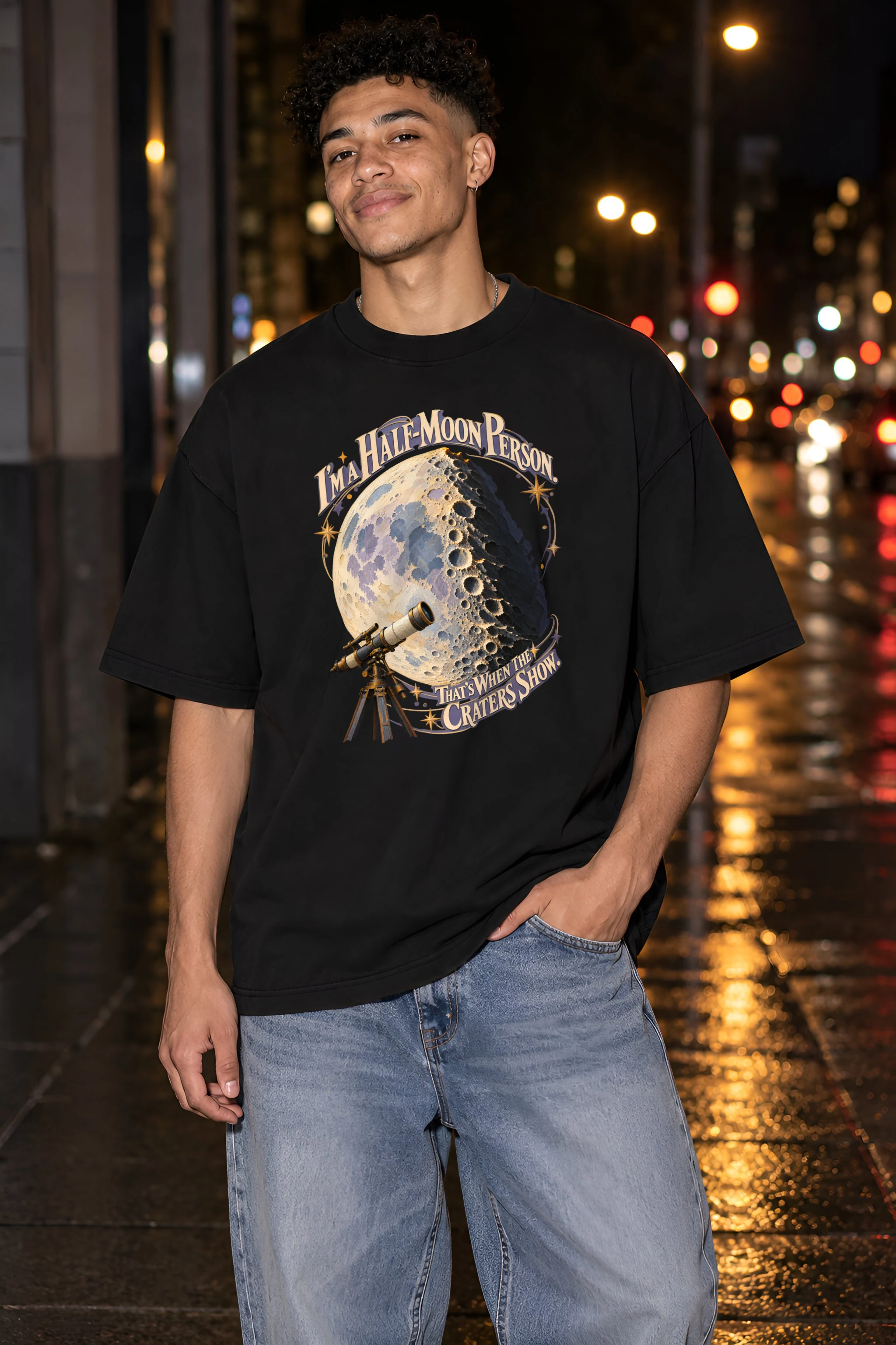 "I'm A Half-Moon Person" Unisex Oversized Heavyweight Crewneck T-Shirt
