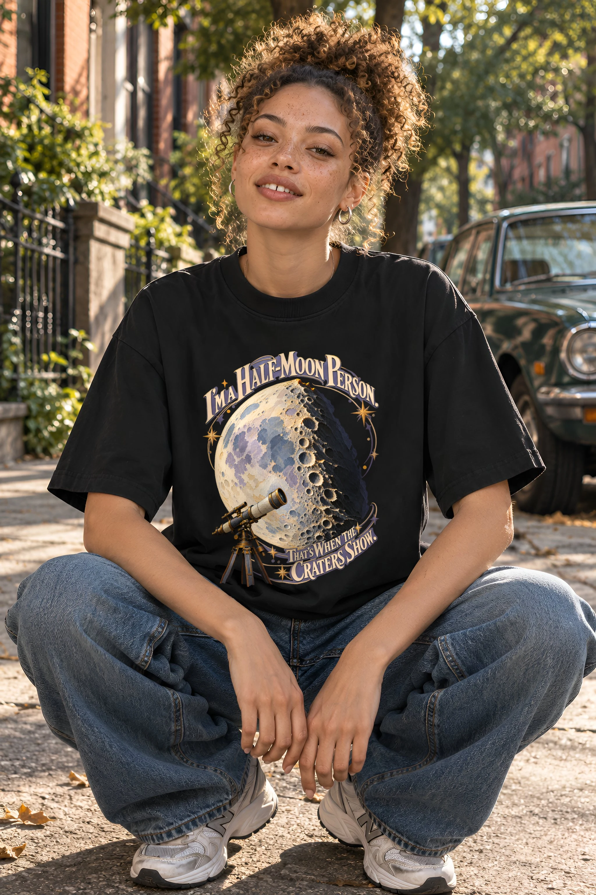 "I'm A Half-Moon Person" Unisex Oversized Heavyweight Crewneck T-Shirt