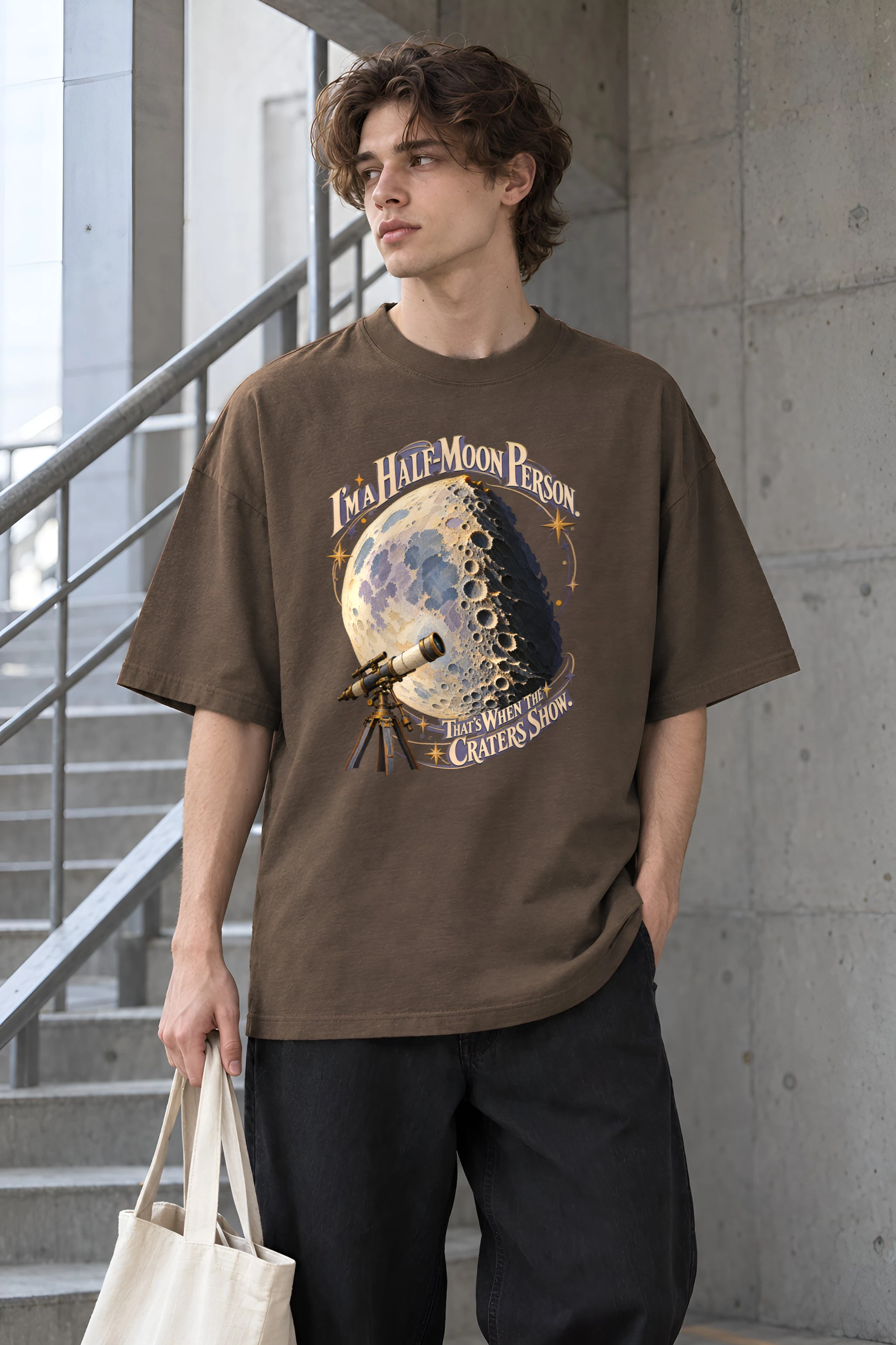 "I'm A Half-Moon Person" Unisex Oversized Heavyweight Crewneck T-Shirt