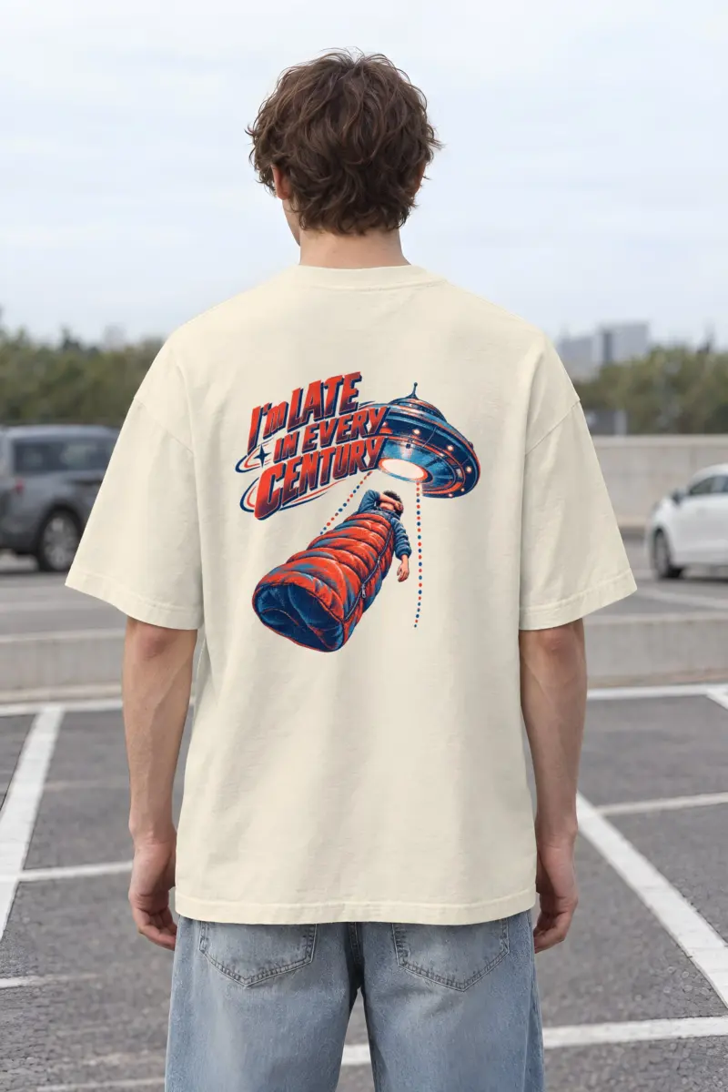 "I'm Late In Every Century" Unisex Oversized Heavyweight Crewneck T-Shirt