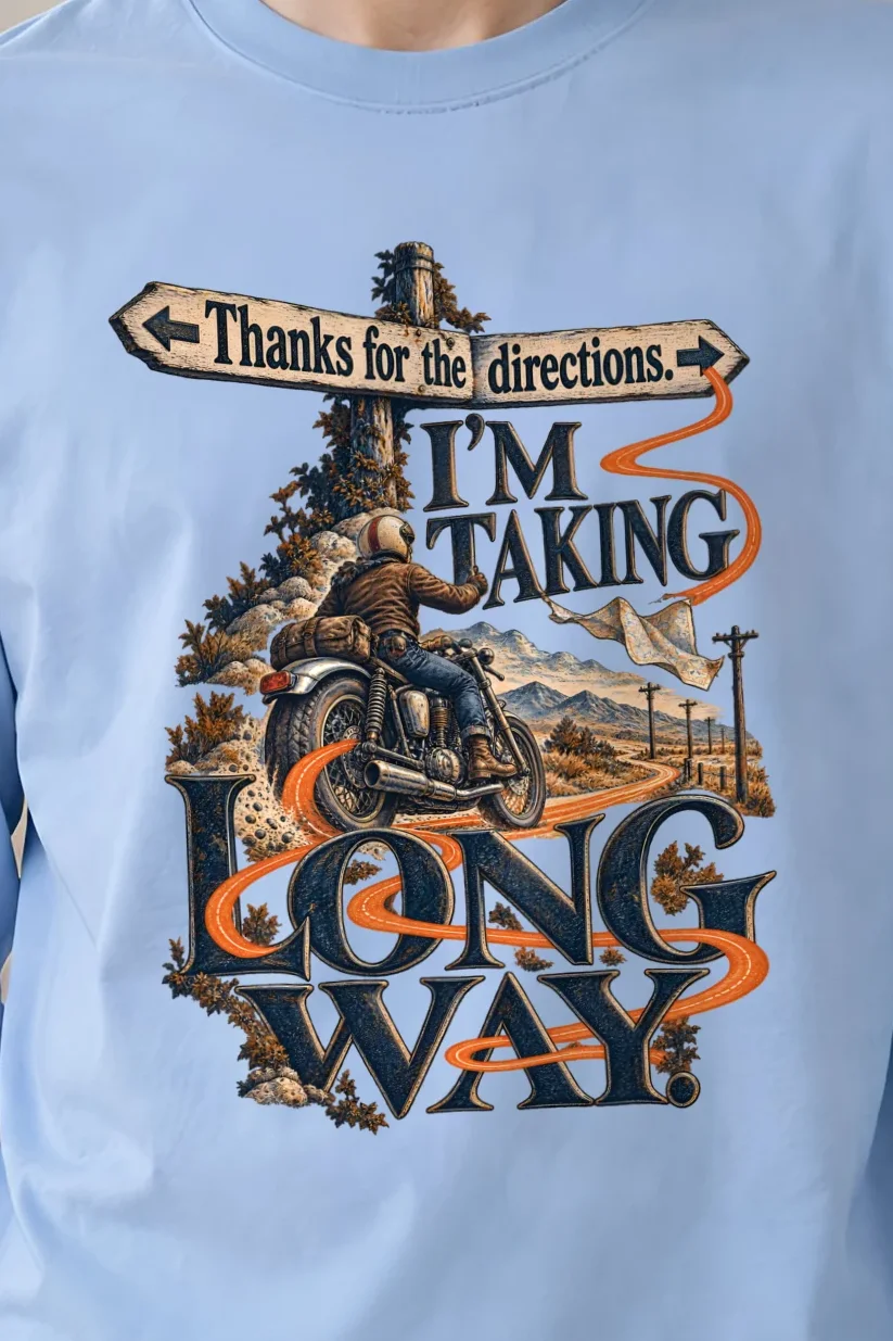 "I’m Taking Long Way" Unisex Longsleeve T-shirt - the graphic up close