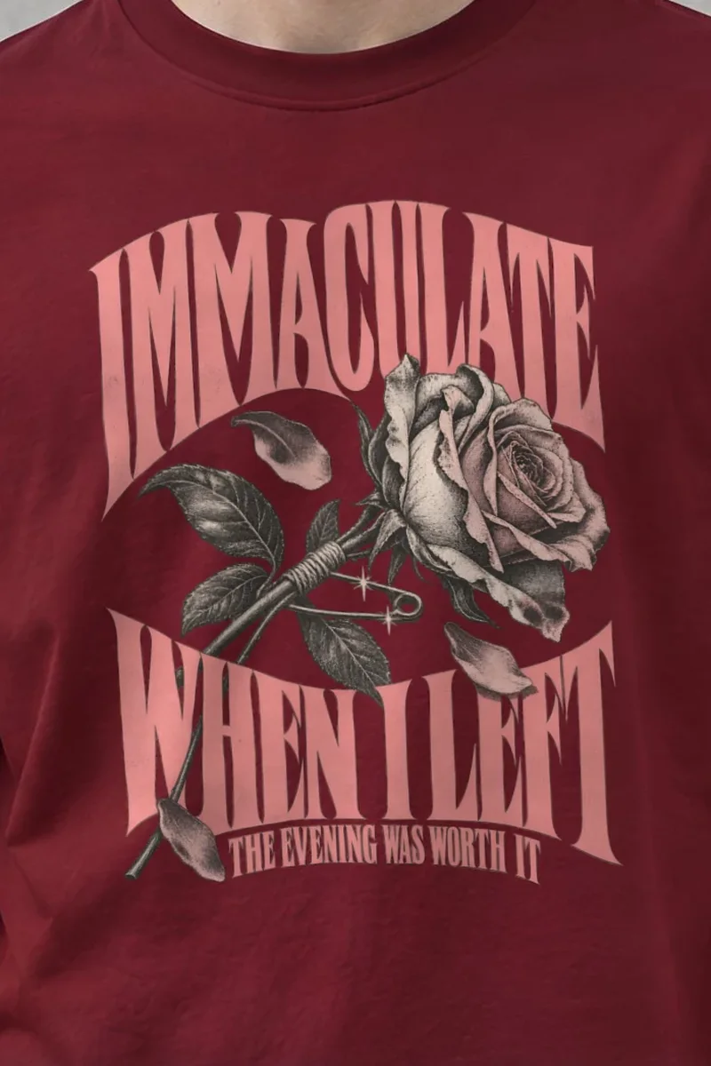 "Immaculate When I Left" Heavyweight Unisex Crewneck T-shirt - the graphic up close