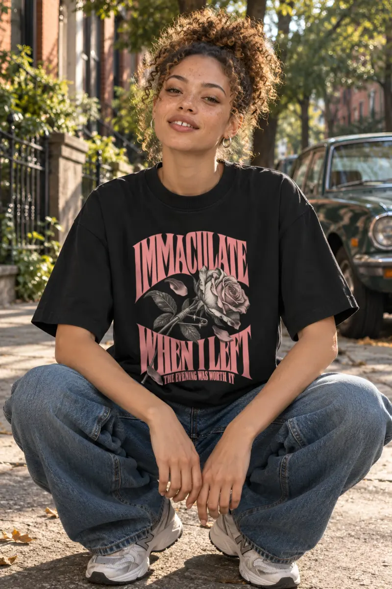 "Immaculate When I Left" Unisex Oversized Heavyweight Crewneck T-Shirt