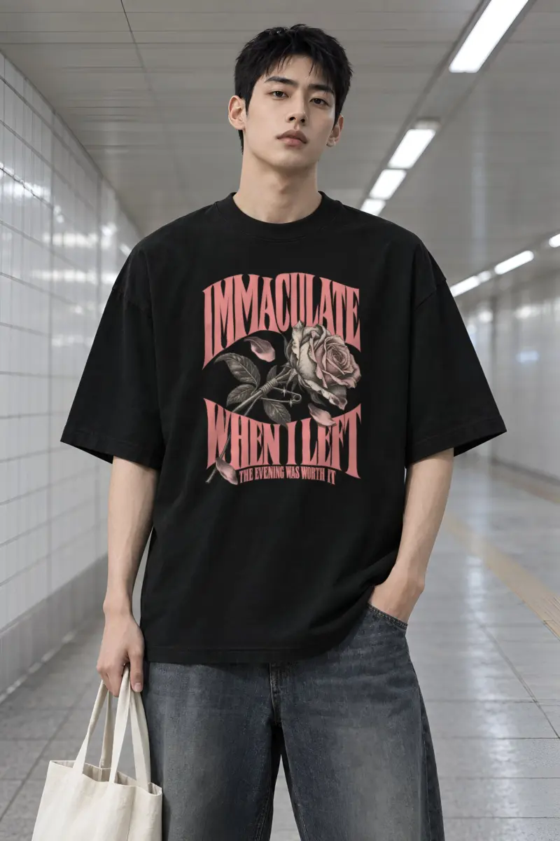 "Immaculate When I Left" Men's Oversized Heavyweight Crewneck T-Shirt
