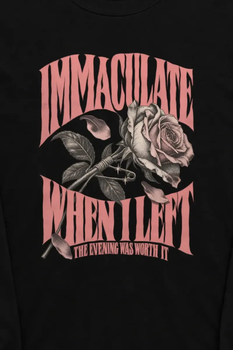 "Immaculate When I Left" Unisex Longsleeve T-shirt - the graphic up close