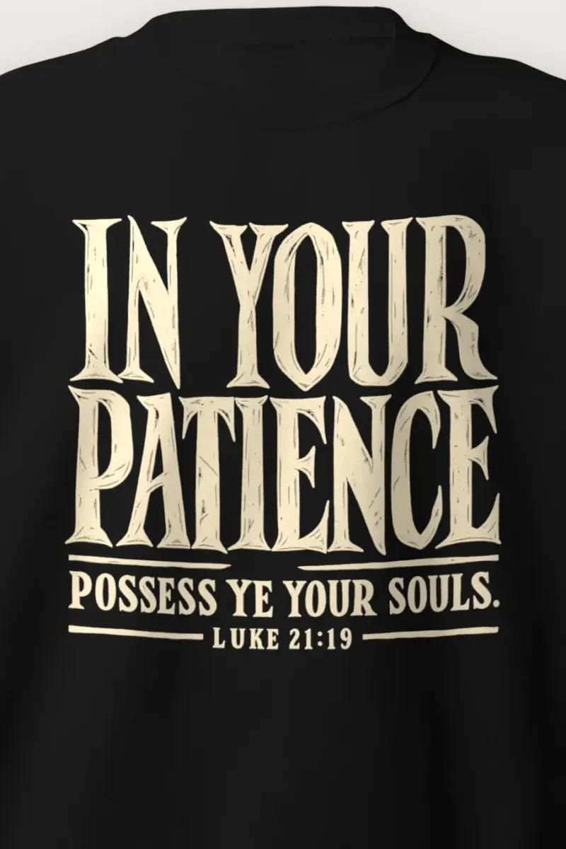 "In Your Patience" Heavy Blend Unisex Crewneck Sweatshirt - the graphic up close